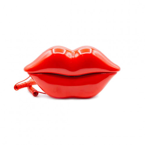 Un téléphone décoratif qui a l'air d'une paire de lèvres rouges.